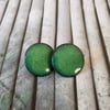 Green domed stud earrings in enamelled copper 222