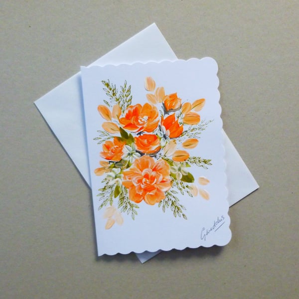 hand painted floral blank greetings card ( ref FA 121 D1 )