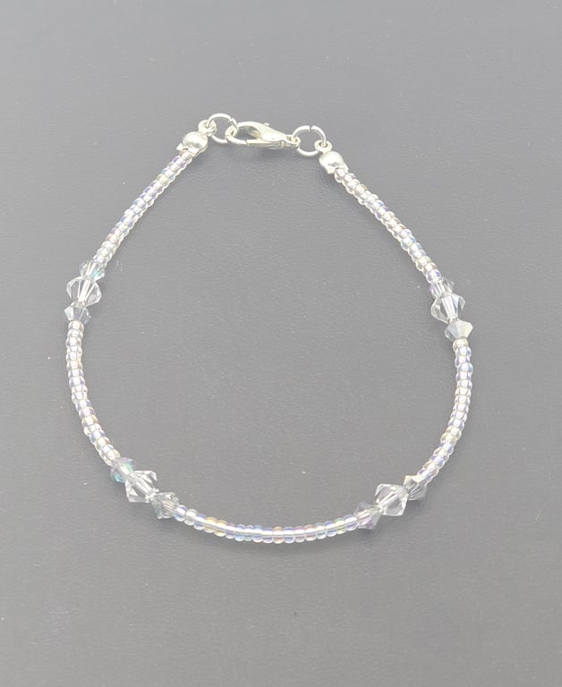 Preciosa clear Crystal Bicone and small seed bead bracelet