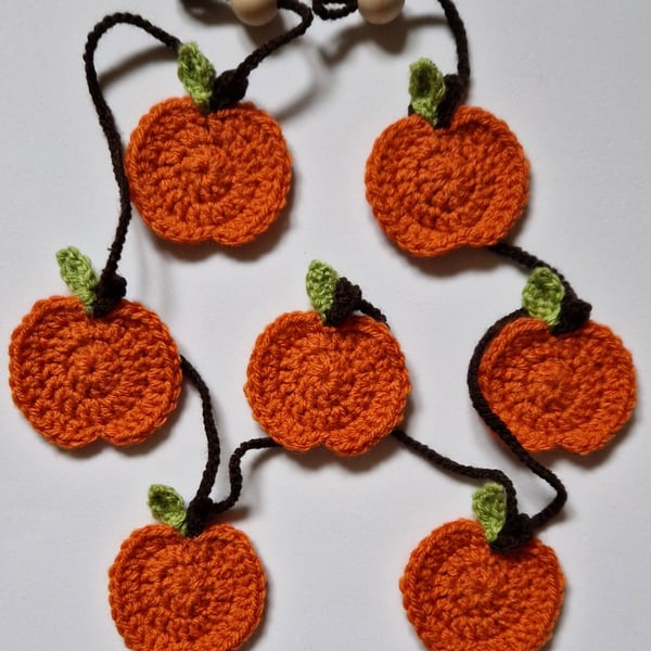 Handmade Crochet Pumpkin Garland Autumn Fall Seasonal Decor Halloween Bunting