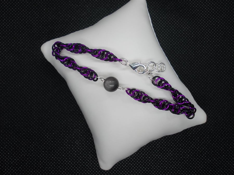 SALE - Spiral bracelet with silver obsidian feature stone