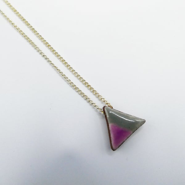 Simple purple grey pendant necklace,ceramic geometric triangle