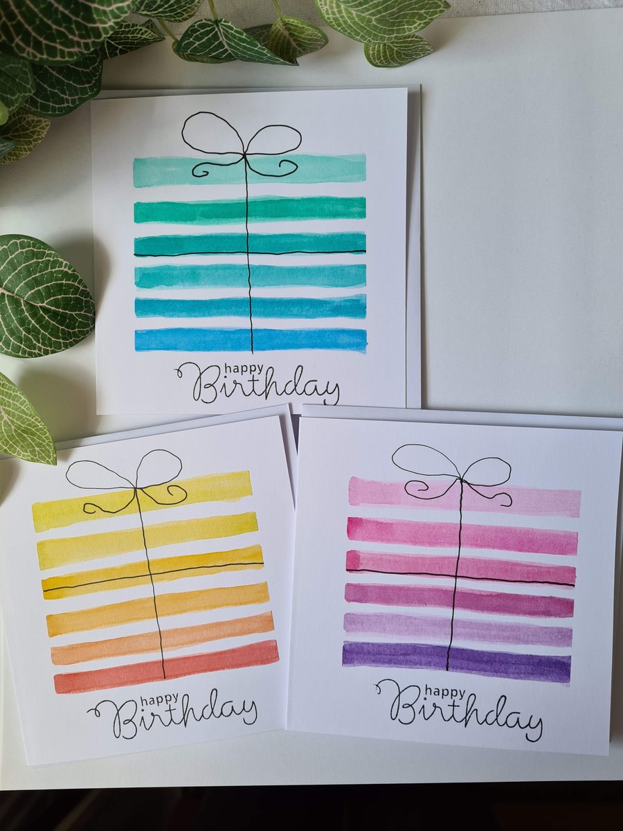 Coloured stripe gift birthday card handpainted 3 colour choices