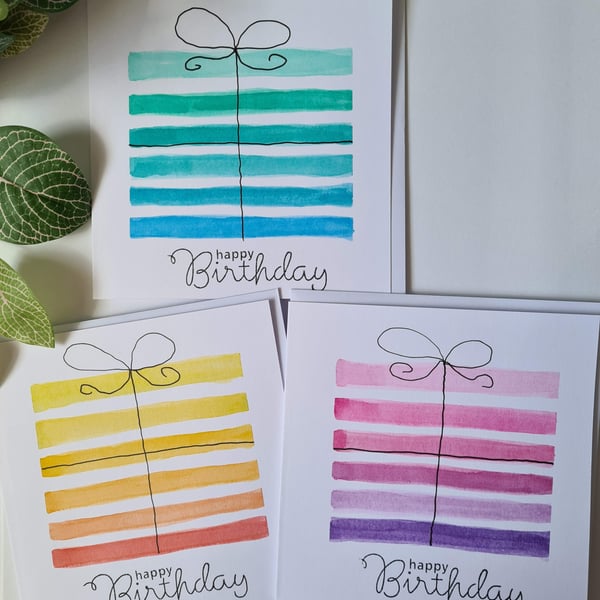 Coloured stripe gift birthday card handpainted 3 colour choices
