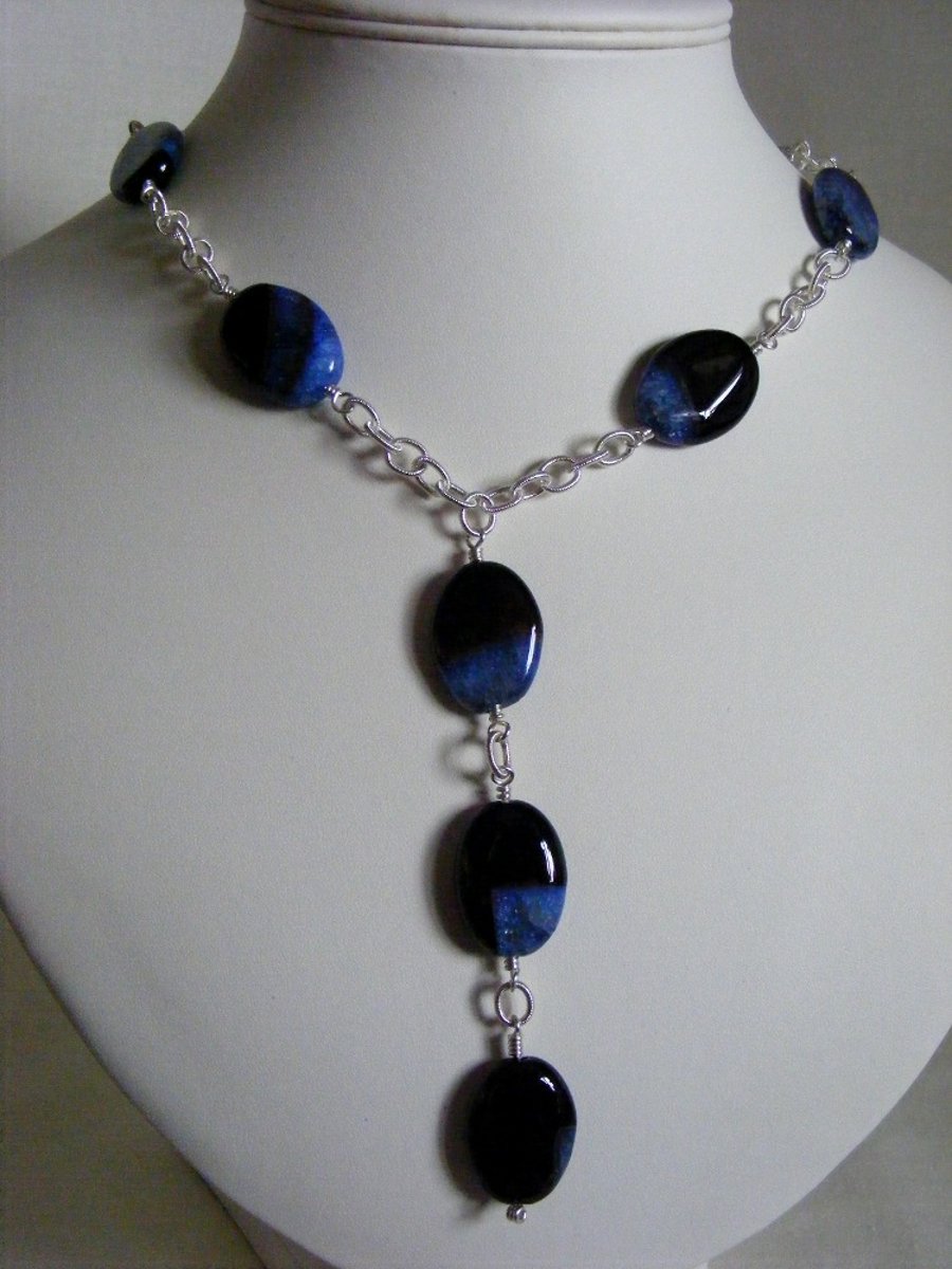 Black Agate with Blue Quartz Necklace