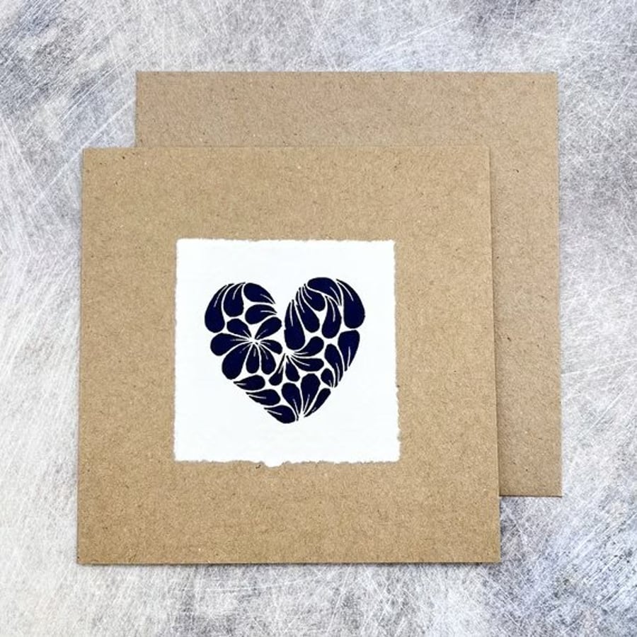 Mini Mussel Shells Heart Card - Original Lino Print