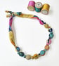 Yellow, Orange, Teal & Pink Liberty Poppy Print Fabric Necklace - Poppy Wonder - Image 1