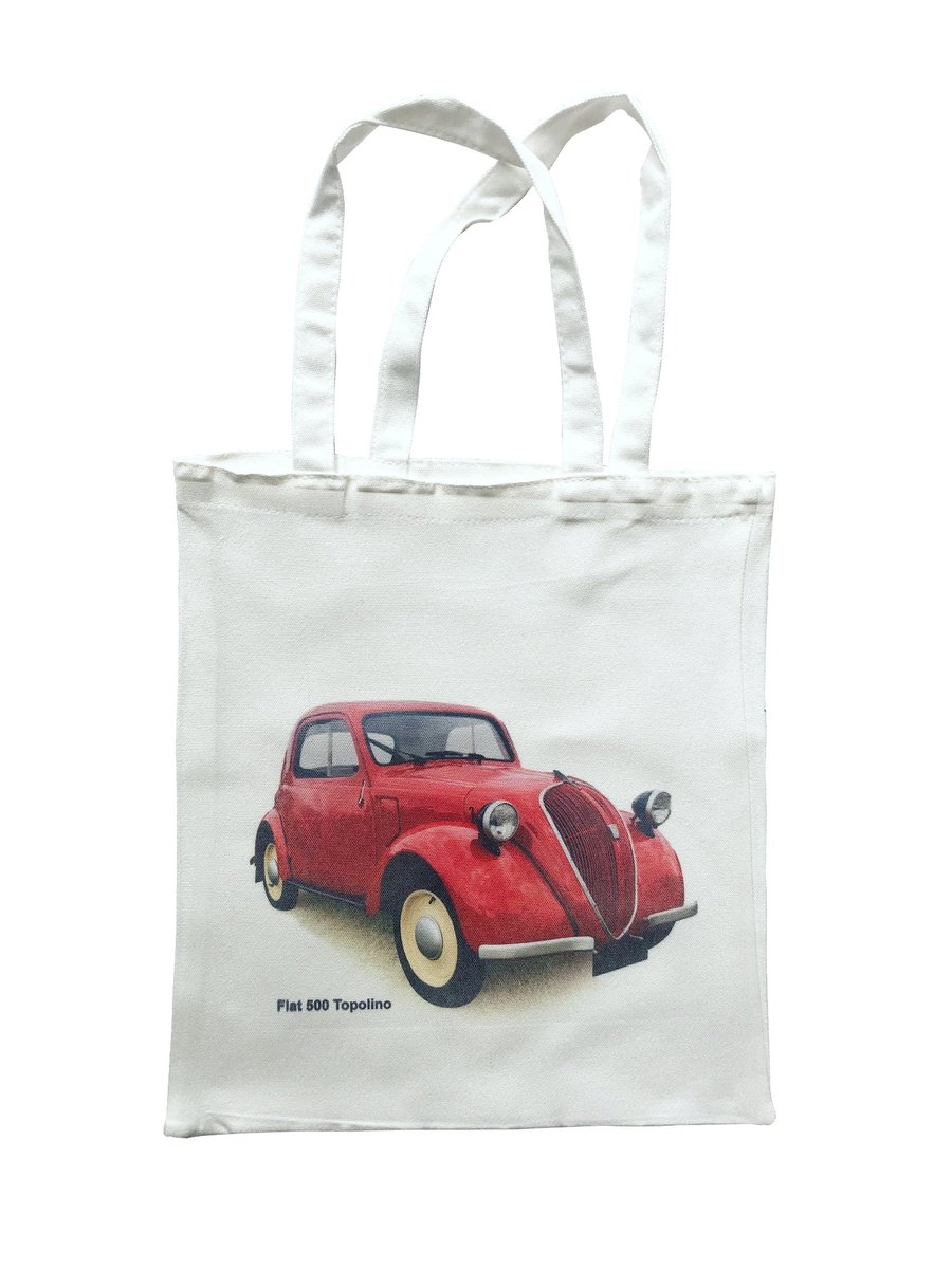 Fiat 500 Topolino - Shopping Tote Bag - Approx Size 39x37cm plus Handles