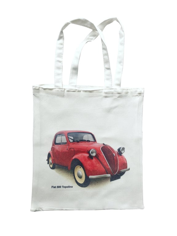 Fiat 500 Topolino - Shopping Tote Bag - Approx Size 39x37cm plus Handles