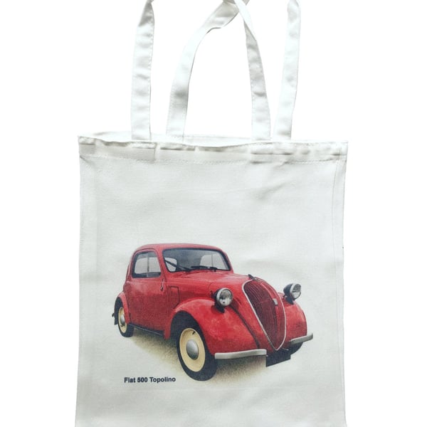 Fiat 500 Topolino - Shopping Tote Bag - Approx Size 39x37cm plus Handles