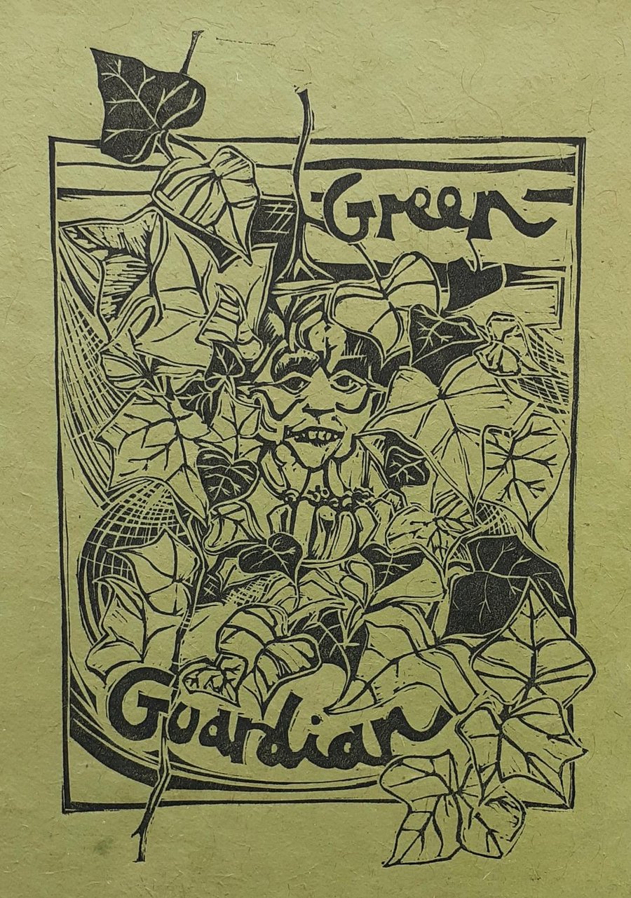 STOCK CLEARANCE 'Green Guardian' Print on Lime Lokta