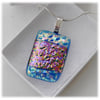 True Blue Dichroic Glass Pendant 168 Aqua Pink Shimmer and silver plated chain