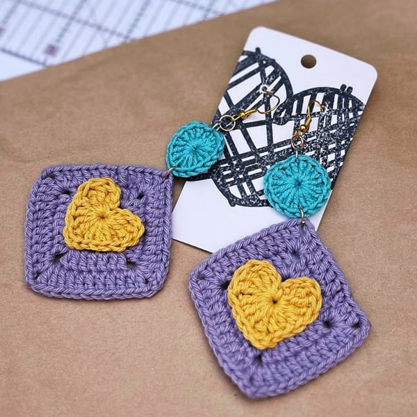 Crochet Earrings - Yellow Hearts
