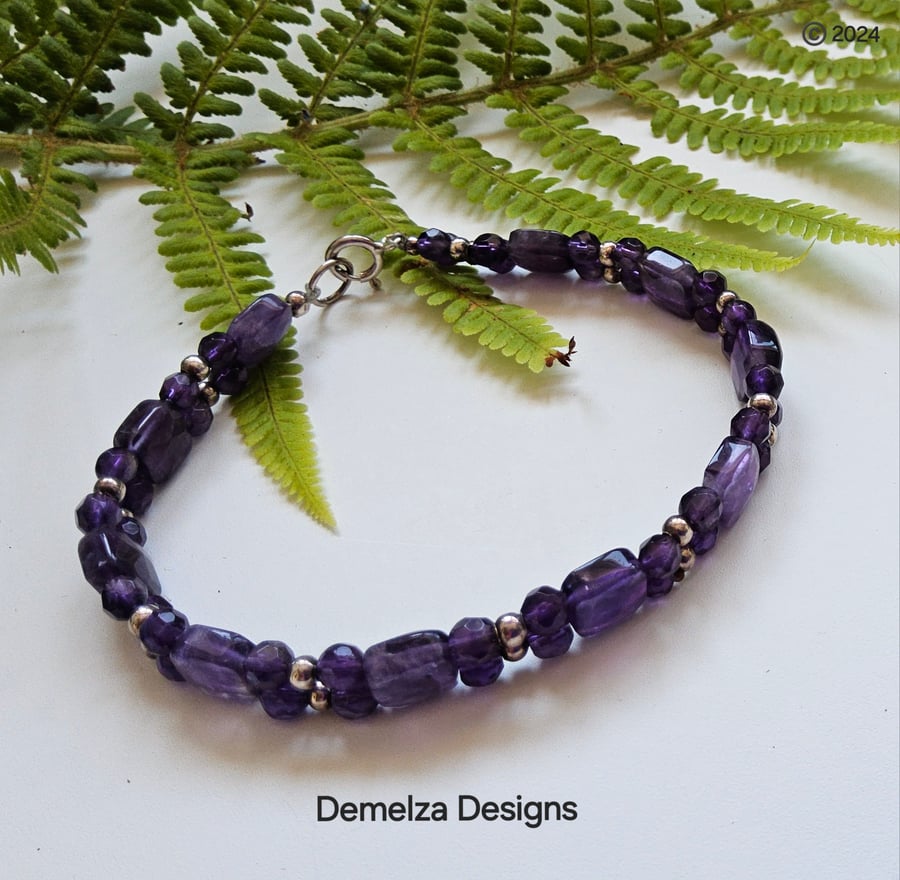 Designer AA Grade Amethyst Hand Made Sterling Silver Bracelet