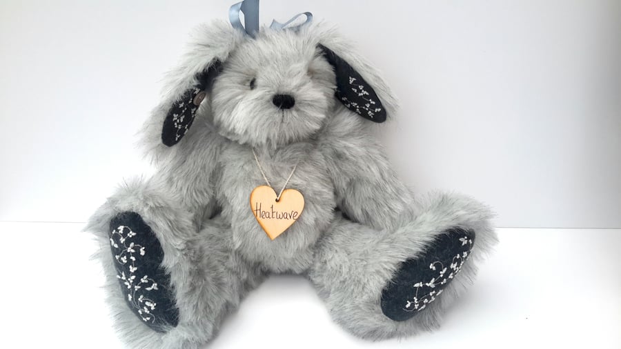 Large Furry Bunny, 15" tall,  OOAK Collectable Artist Bear with Hand Embroidery