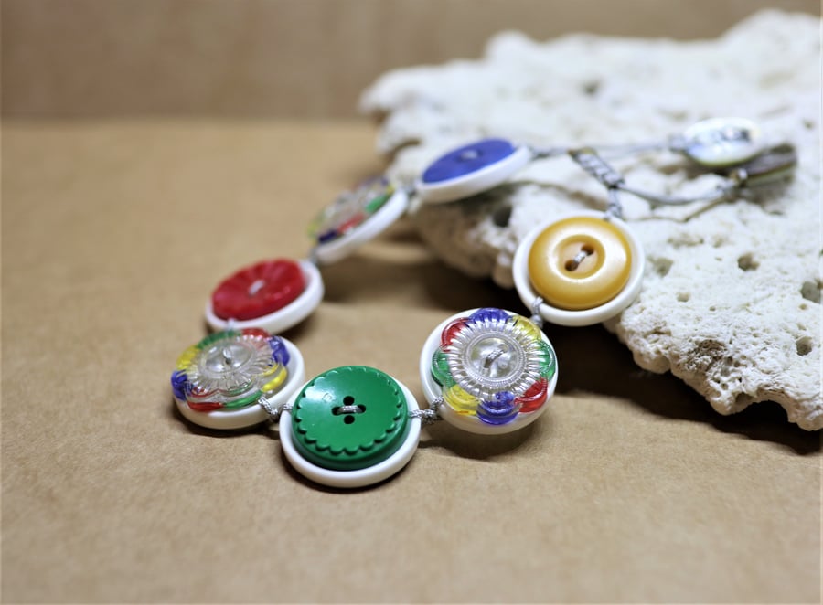 Rainbow colors - Vintage Button Adjustable Bracelet