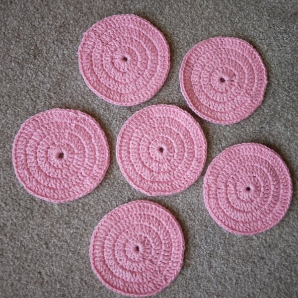 Crochet Coasters, set of 6, machine washable cotton, diameter 4 ins (10 Cm)