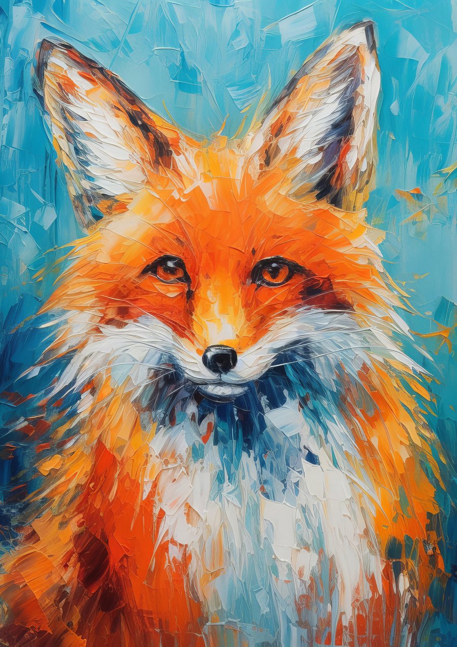 Abstract Fox Art Print - Colorful 5x7 Oil Painting for Modern Home Decor
