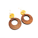 Wood and Upcycled Vintage Button Earrings with 925 Sterling Silver