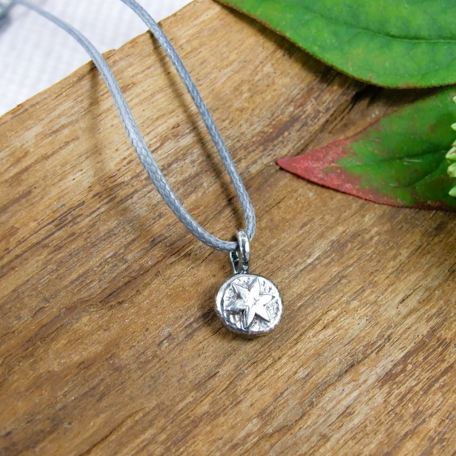 Silver Star Flower Pebble Necklace or Wrap Bracelet on Waxed Cord 