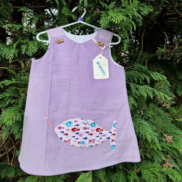 Age: 2-3yr Lilac Fish Applique Needlecord dress. 