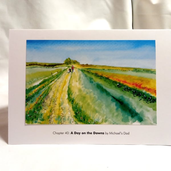 original hand painted print of the Sussex Southdowns printed as a Greeting Card