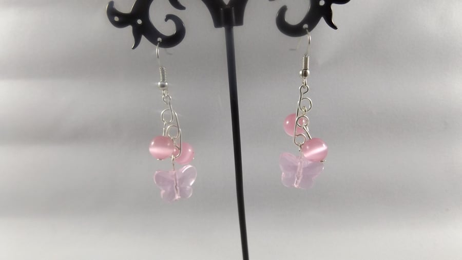 pink cats eye earrings