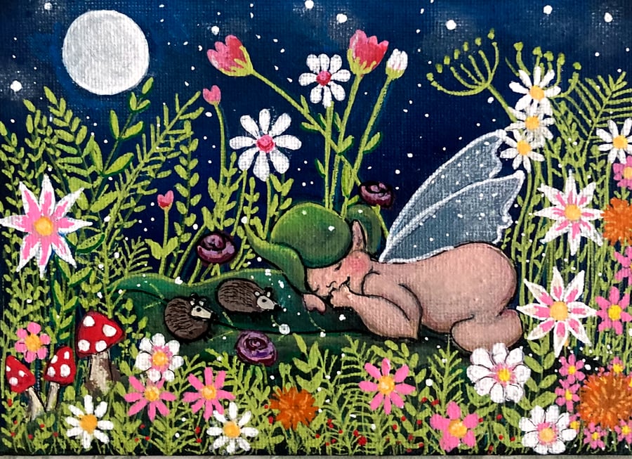 Sleeping Baby Fairy Acrylic Original Painting 'Away With The Faeries'