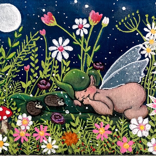 Sleeping Baby Fairy Acrylic Original Painting 'Away With The Faeries'