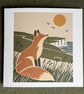 Fox Greeting Card, South Downs & Sussex Coast, 6x6 Linen Card