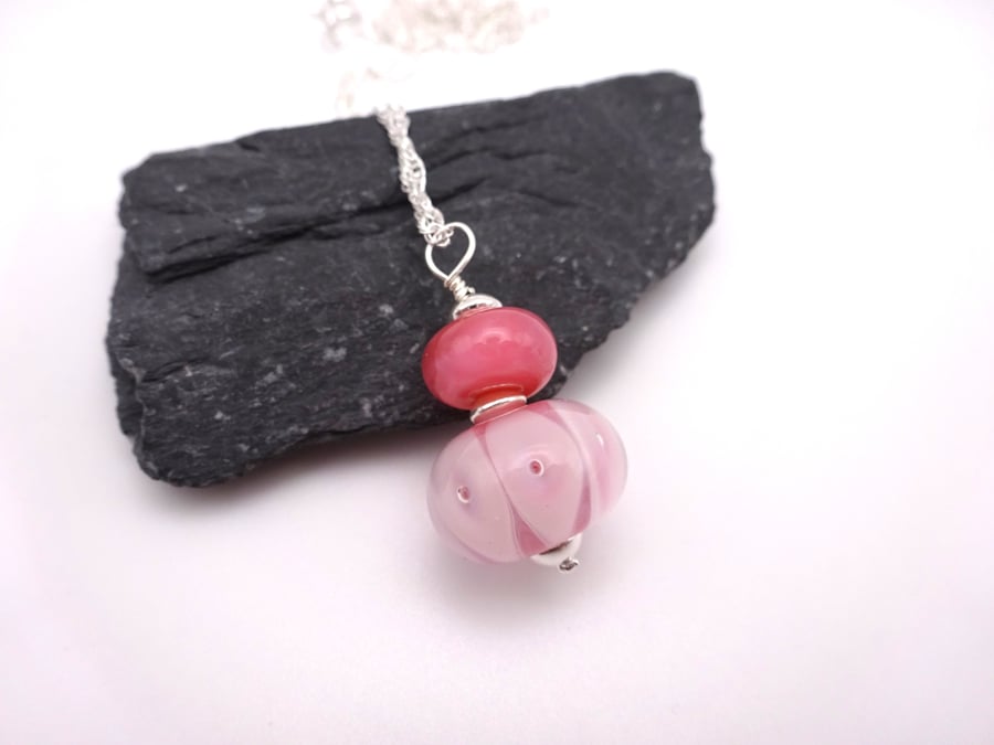 pink bubbles lampwork glass pendant necklace