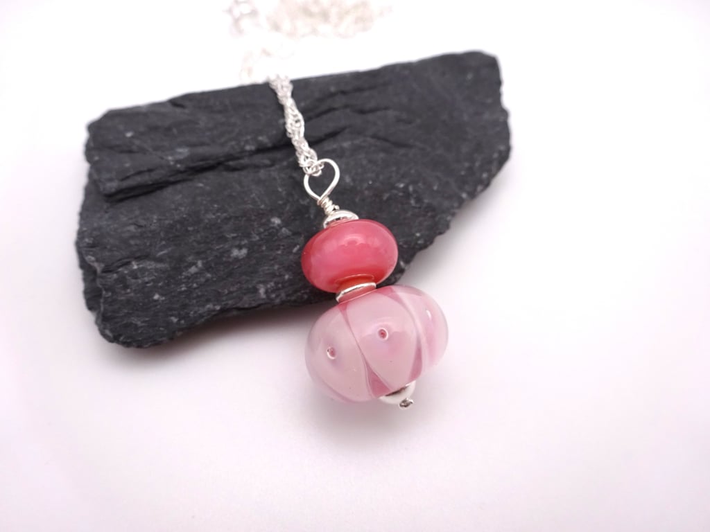 pink bubbles lampwork glass pendant necklace