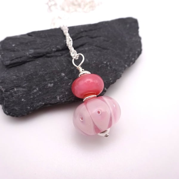 pink bubbles lampwork glass pendant necklace