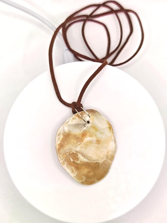 Seashell Pendant Necklace: Brown Suede Cord, Handmade Boho Beach Jewelry