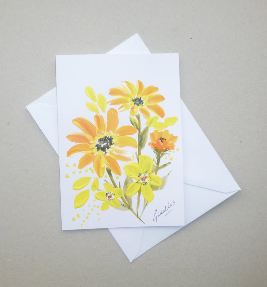original art hand painted floral blank card ( ref FA 220 A1 )