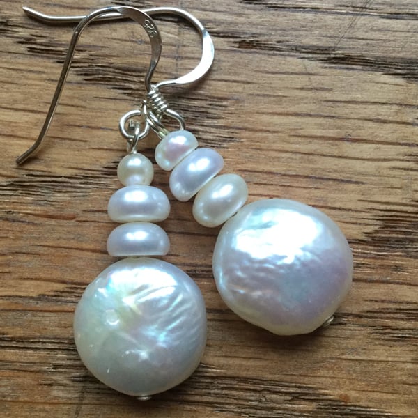 REDUCED Freshwater pearl coin and silver earrings - free UK postage