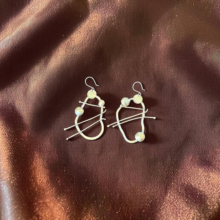 Earrings, Stunning Sterling Silver & Brass, Viking, Nordic, Abstract, Gift Boxed