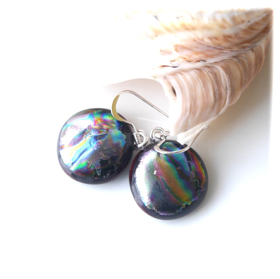 Luxury Dichroic Earrings Fused Glass L005 Sterling Silver hooks