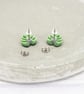 Titanium posts - Monstera leaf acrylic stud earrings - Green pearly plant - Image 3