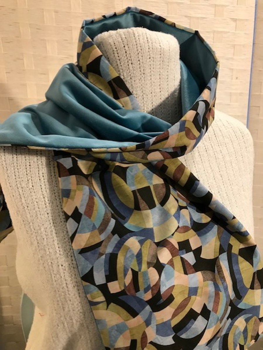 Liberty of London Print Long Scarf.Cotton Tana Lawn and Velvet  