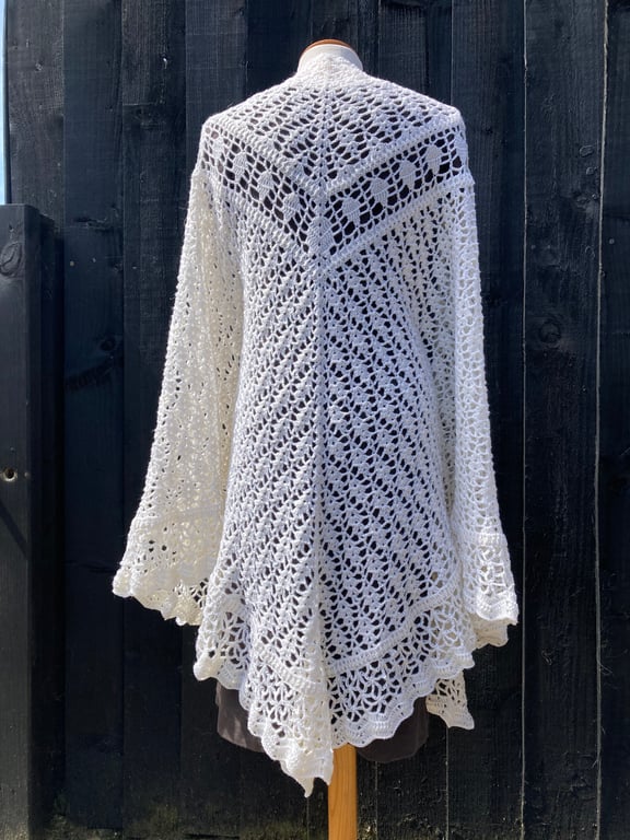 White Merino Wool Lace Triangular Wedding Shawl Wrap Scarf