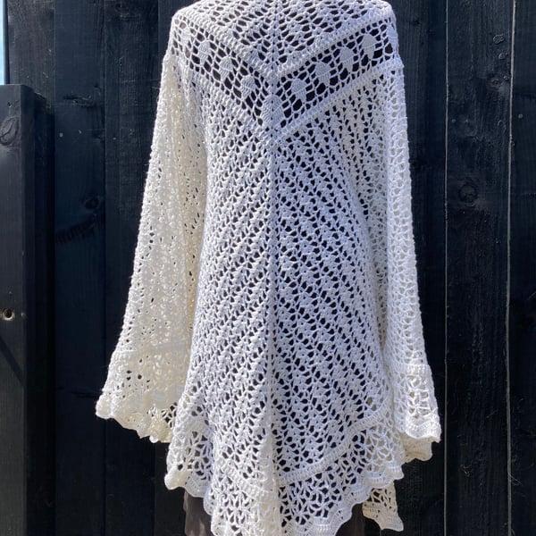 White Merino Wool Lace Triangular Wedding Shawl Wrap Scarf