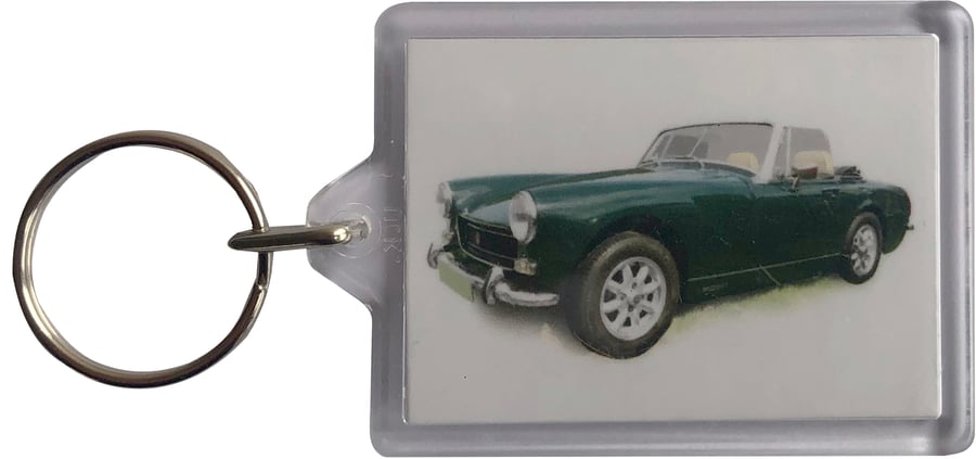 MG Midget 1275cc 1972 - Keyring with 50x35mm Insert - Car Enthusiast