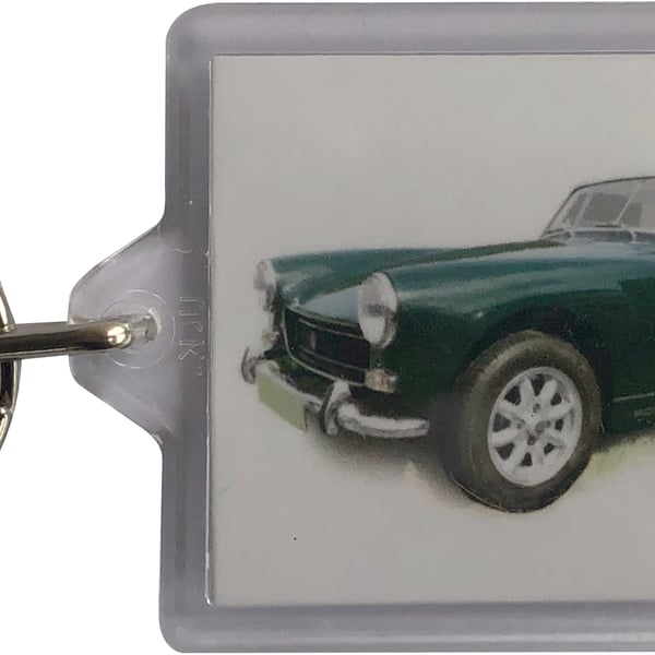 MG Midget 1275cc 1972 - Keyring with 50x35mm Insert - Car Enthusiast