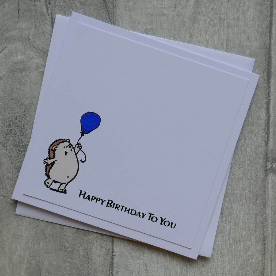 Hedgehog with Blue Balloon - Happy Birthday To You - Birthday Card