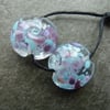 handmade lampwork glass beads, blue frit pair