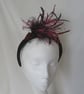 Burgundy and Black Feathered and Beaded Velvet Regency Style Bandeau Headband