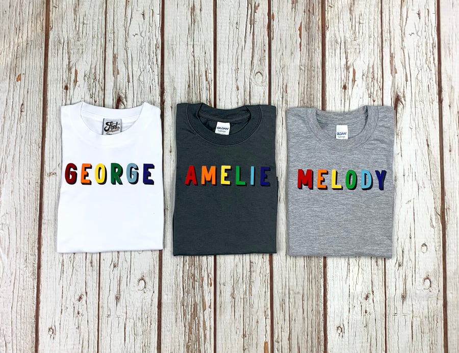Kids rainbow name T-Shirt- child's birthday top- Shirt for boy or girl