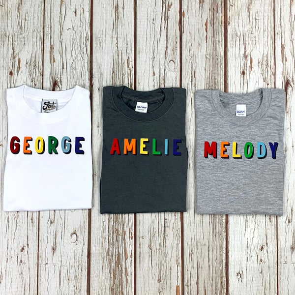 Kids rainbow name T-Shirt- child's birthday top- Shirt for boy or girl