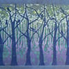 Oak Wood on blue linocut and monoprint